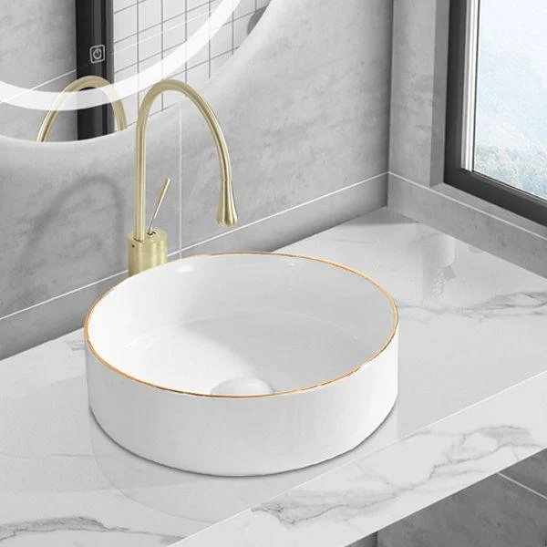 Modern Vessel Lavatory Sink Porcelain Oval Shut-Off Valve Included Vessel -Bathlova