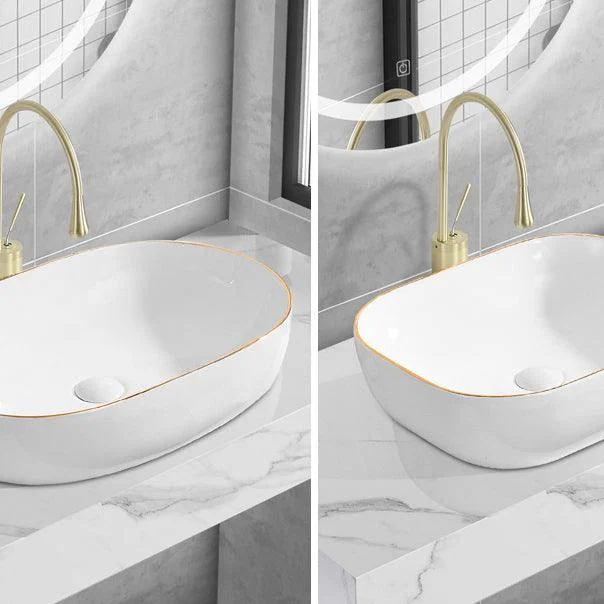 Modern Vessel Lavatory Sink Porcelain Oval Shut-Off Valve Included Vessel -Bathlova