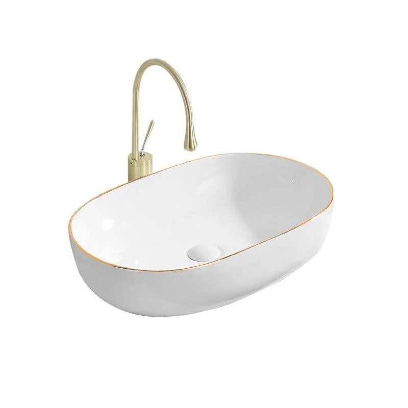 Modern Vessel Lavatory Sink Porcelain Oval Shut-Off Valve Included Vessel -Bathlova