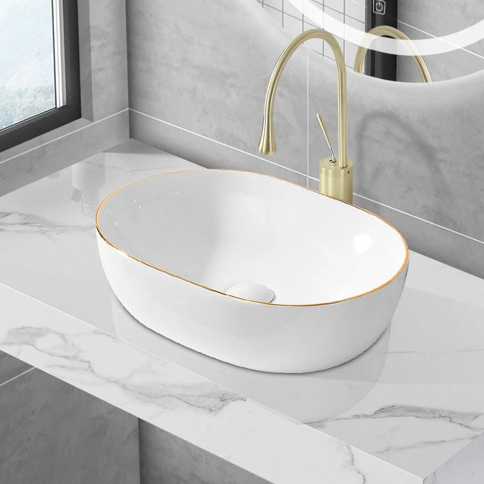 Modern Vessel Lavatory Sink Porcelain Oval Shut-Off Valve Included Vessel -Bathlova