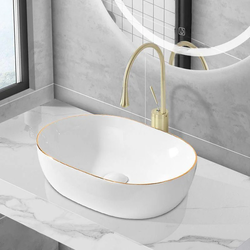 Modern Vessel Lavatory Sink Porcelain Oval Shut-Off Valve Included Vessel -Bathlova