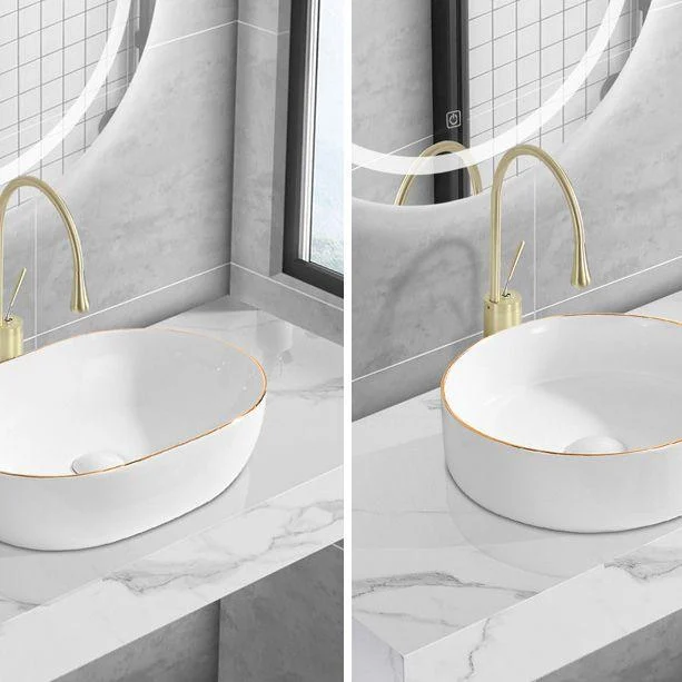 Modern Vessel Lavatory Sink Porcelain Oval Shut-Off Valve Included Vessel -Bathlova