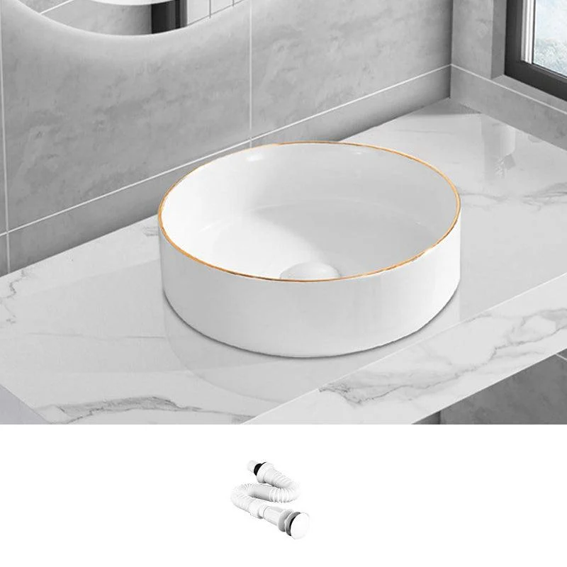 Modern Vessel Lavatory Sink Porcelain Oval Shut-Off Valve Included Vessel -Bathlova