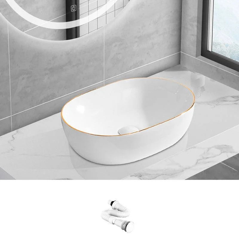 Modern Vessel Lavatory Sink Porcelain Oval Shut-Off Valve Included Vessel -Bathlova