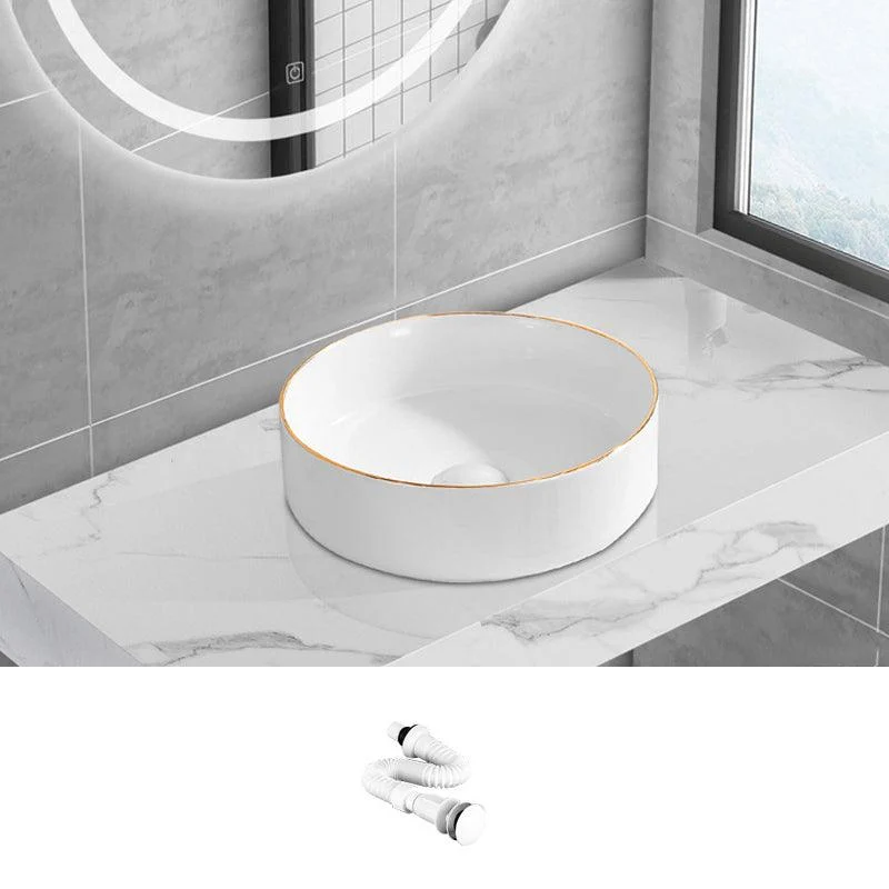 Modern Vessel Lavatory Sink Porcelain Oval Shut-Off Valve Included Vessel -Bathlova