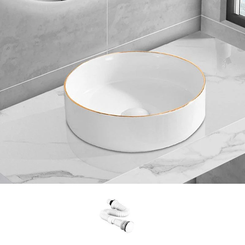 Modern Vessel Lavatory Sink Porcelain Oval Shut-Off Valve Included Vessel -Bathlova