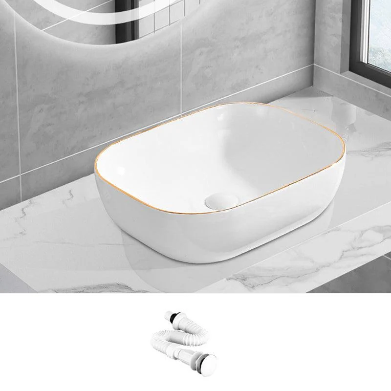 Modern Vessel Lavatory Sink Porcelain Oval Shut-Off Valve Included Vessel -Bathlova