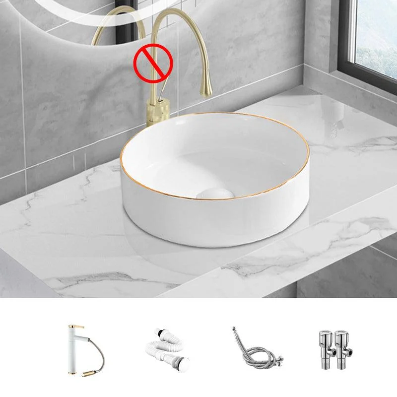 Modern Vessel Lavatory Sink Porcelain Oval Shut-Off Valve Included Vessel -Bathlova