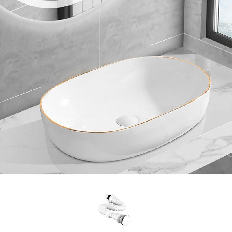 Modern Vessel Lavatory Sink Porcelain Oval Shut-Off Valve Included Vessel -Bathlova