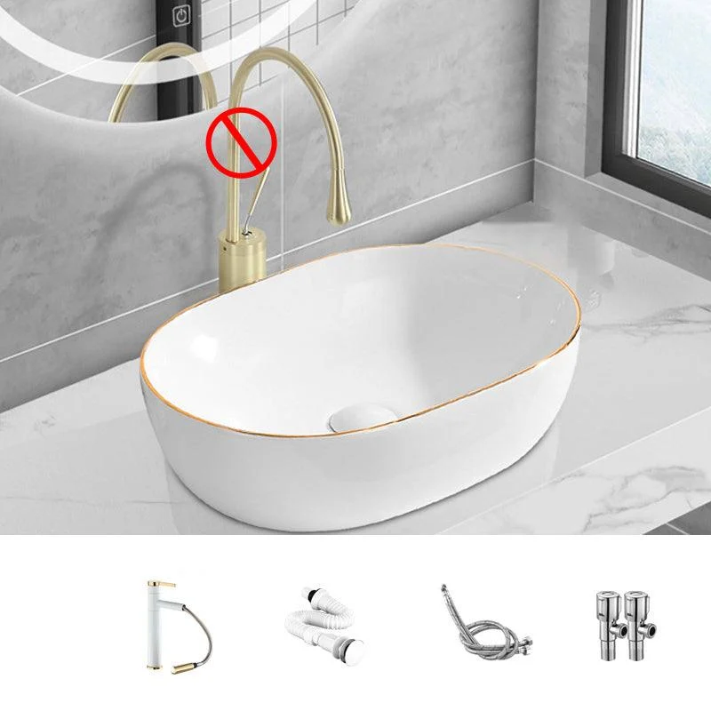 Modern Vessel Lavatory Sink Porcelain Oval Shut-Off Valve Included Vessel -Bathlova