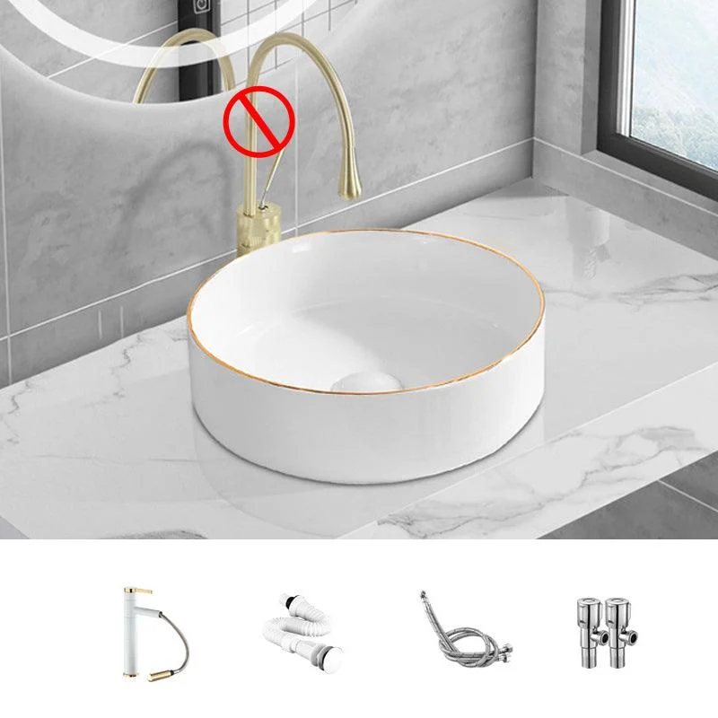 Modern Vessel Lavatory Sink Porcelain Oval Shut-Off Valve Included Vessel -Bathlova