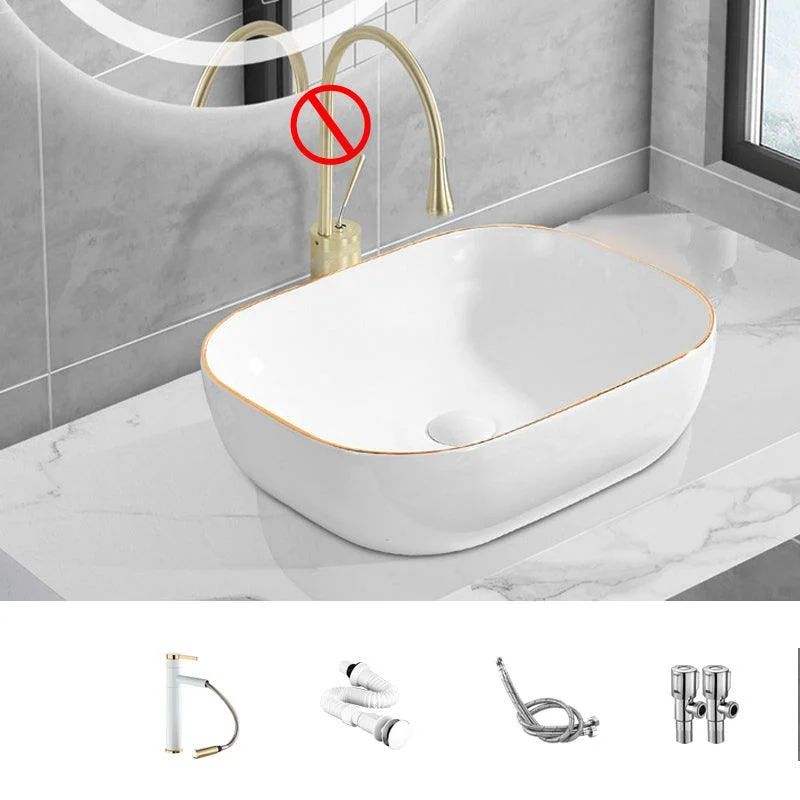 Modern Vessel Lavatory Sink Porcelain Oval Shut-Off Valve Included Vessel -Bathlova