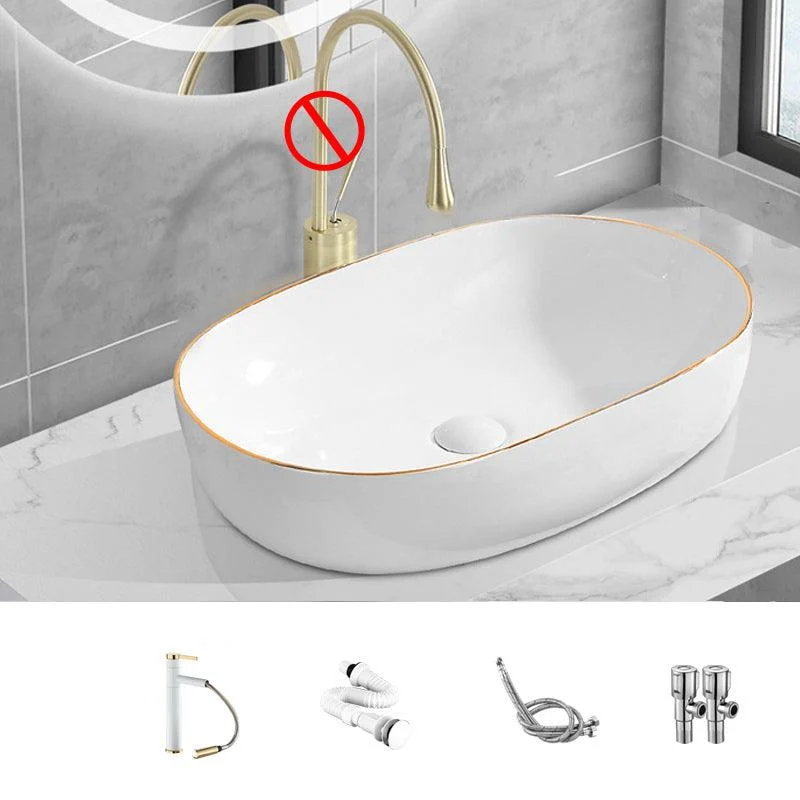 Modern Vessel Lavatory Sink Porcelain Oval Shut-Off Valve Included Vessel -Bathlova