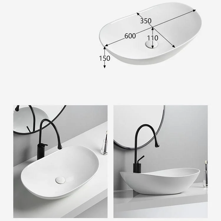 Modern Vessel Lavatory Sink Porcelain Oval with Tap and Drain Assembly Vessel Sink -Bathlova