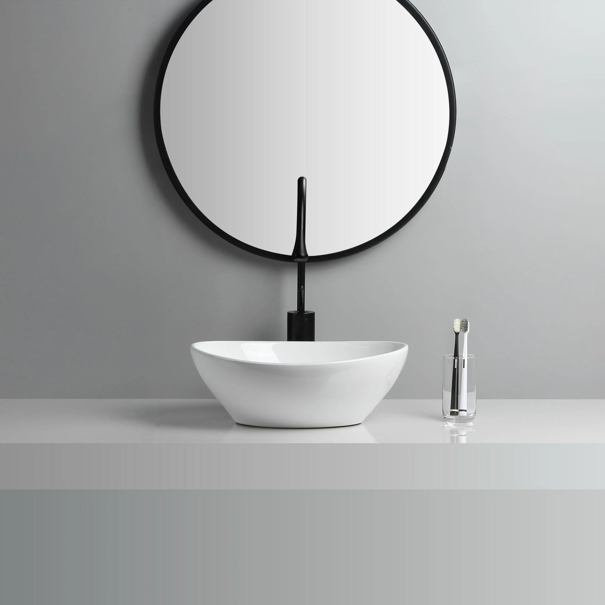 Modern Vessel Lavatory Sink Porcelain Oval with Tap and Drain Assembly Vessel Sink -Bathlova