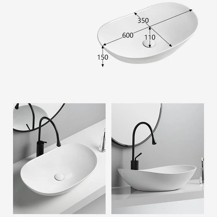 Modern Vessel Lavatory Sink Porcelain Oval with Tap and Drain Assembly Vessel Sink -Bathlova