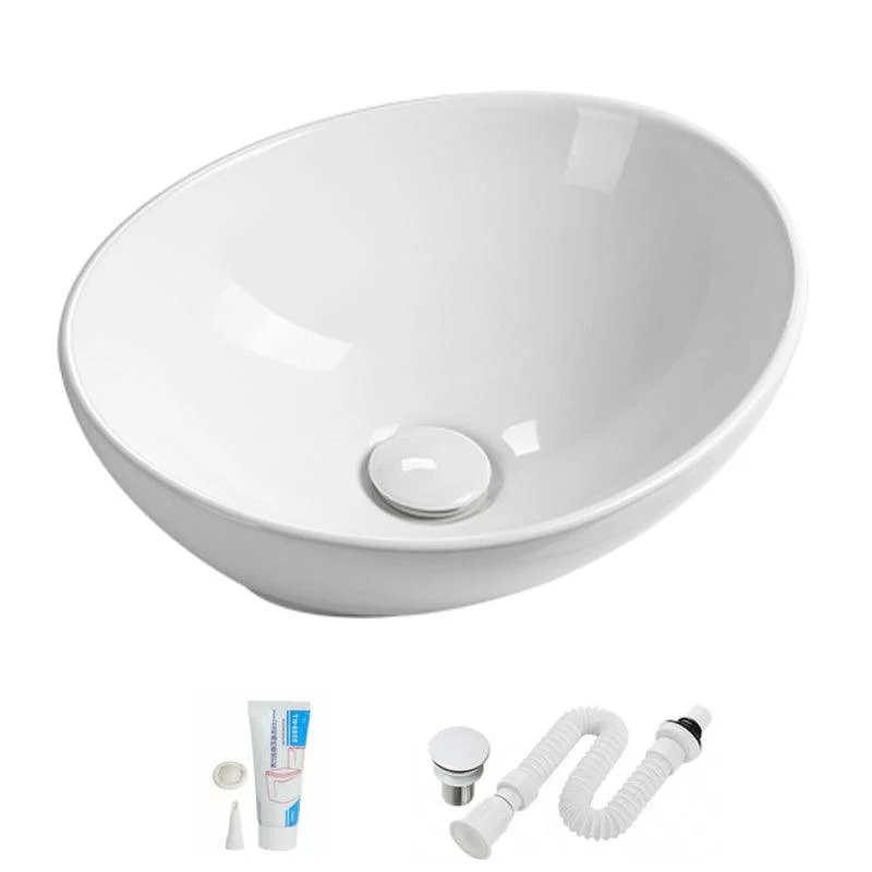 Modern Vessel Lavatory Sink Porcelain Oval with Tap and Drain Assembly Vessel Sink -Bathlova