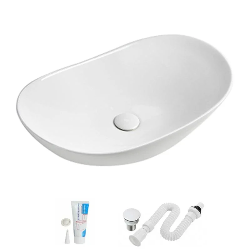 Modern Vessel Lavatory Sink Porcelain Oval with Tap and Drain Assembly Vessel Sink -Bathlova