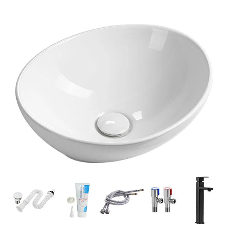 Modern Vessel Lavatory Sink Porcelain Oval with Tap and Drain Assembly Vessel Sink -Bathlova