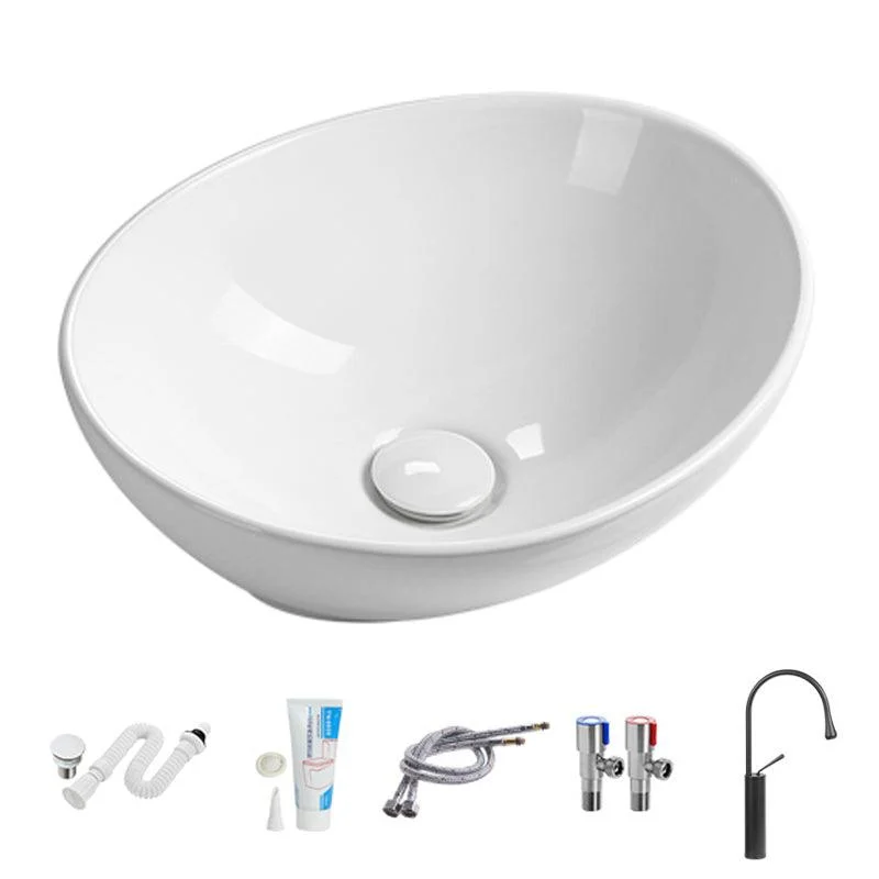 Modern Vessel Lavatory Sink Porcelain Oval with Tap and Drain Assembly Vessel Sink -Bathlova