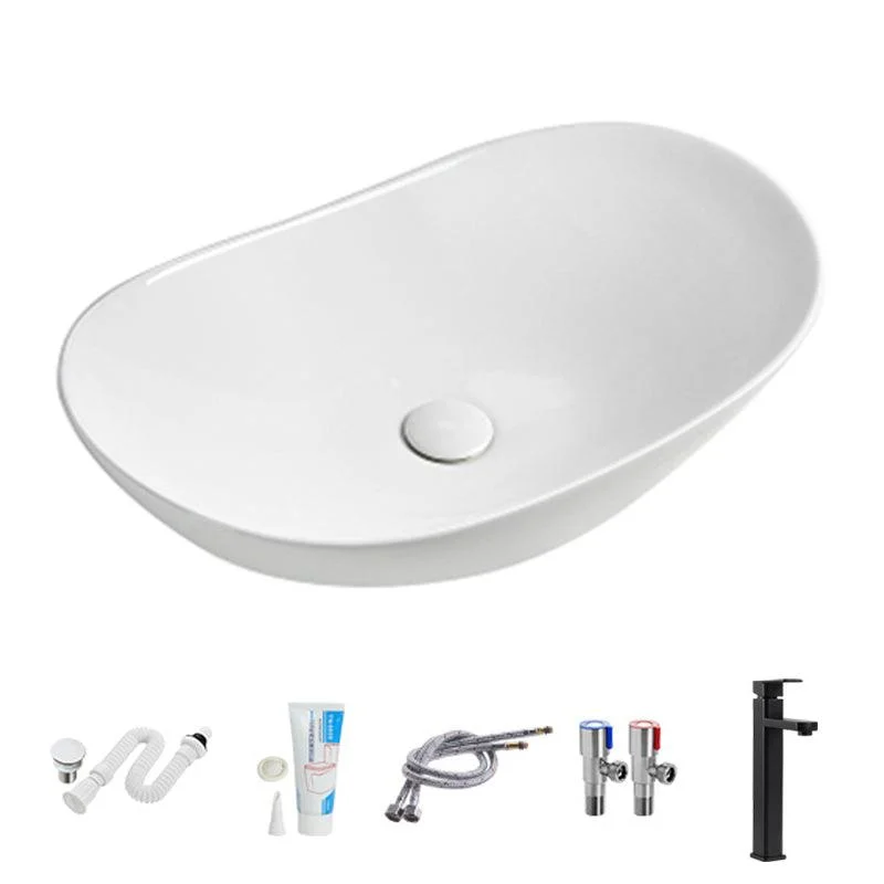 Modern Vessel Lavatory Sink Porcelain Oval with Tap and Drain Assembly Vessel Sink -Bathlova