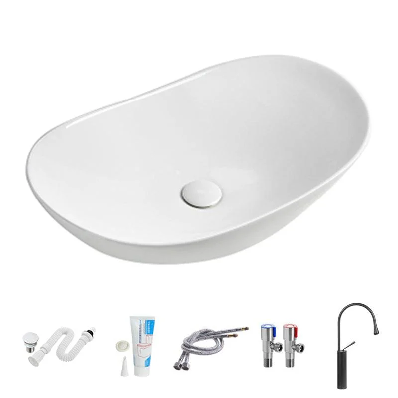 Modern Vessel Lavatory Sink Porcelain Oval with Tap and Drain Assembly Vessel Sink -Bathlova