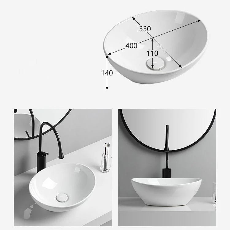 Modern Vessel Lavatory Sink Porcelain Oval with Tap and Drain Assembly Vessel Sink -Bathlova