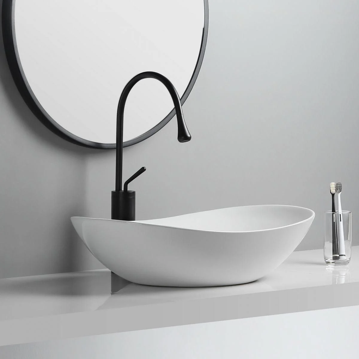 Modern Vessel Lavatory Sink Porcelain Oval with Tap and Drain Assembly Vessel Sink -Bathlova