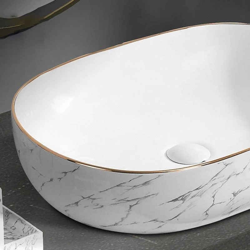 Modern Vessel Lavatory Sink Rectangular Porcelain Shut-Off Valve Included Bathroom Sink -Bathlova