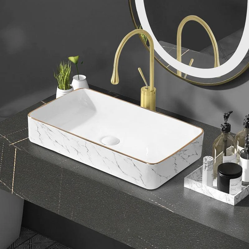 Modern Vessel Lavatory Sink Rectangular Porcelain Shut-Off Valve Included Bathroom Sink -Bathlova