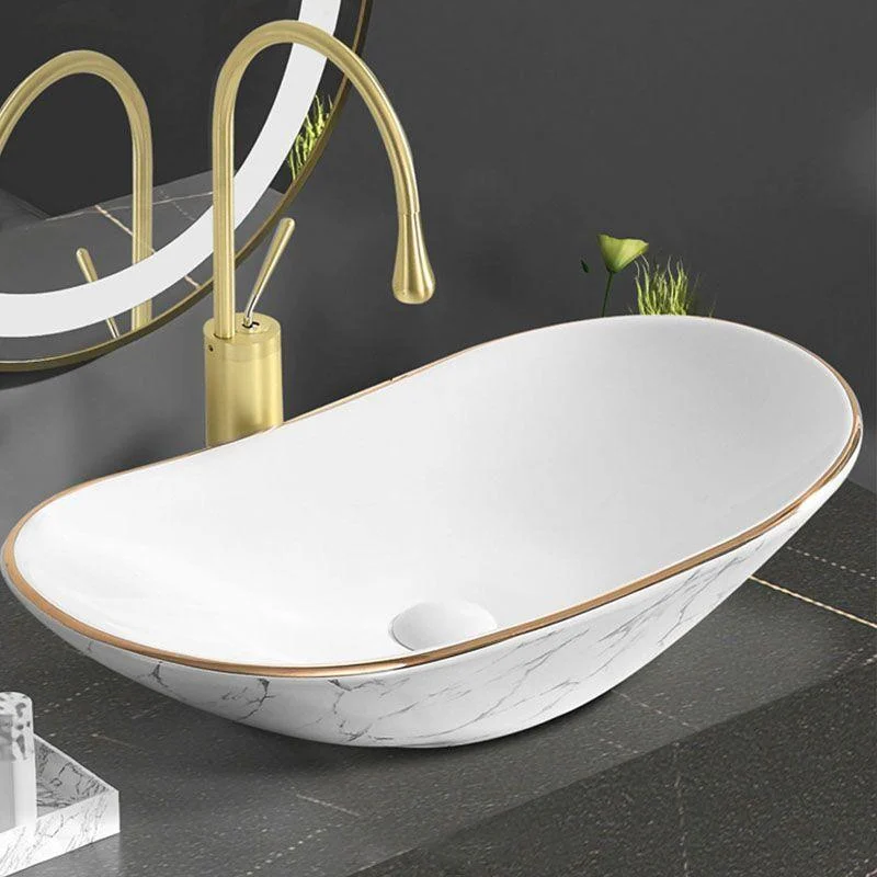 Modern Vessel Lavatory Sink Rectangular Porcelain Shut-Off Valve Included Bathroom Sink -Bathlova