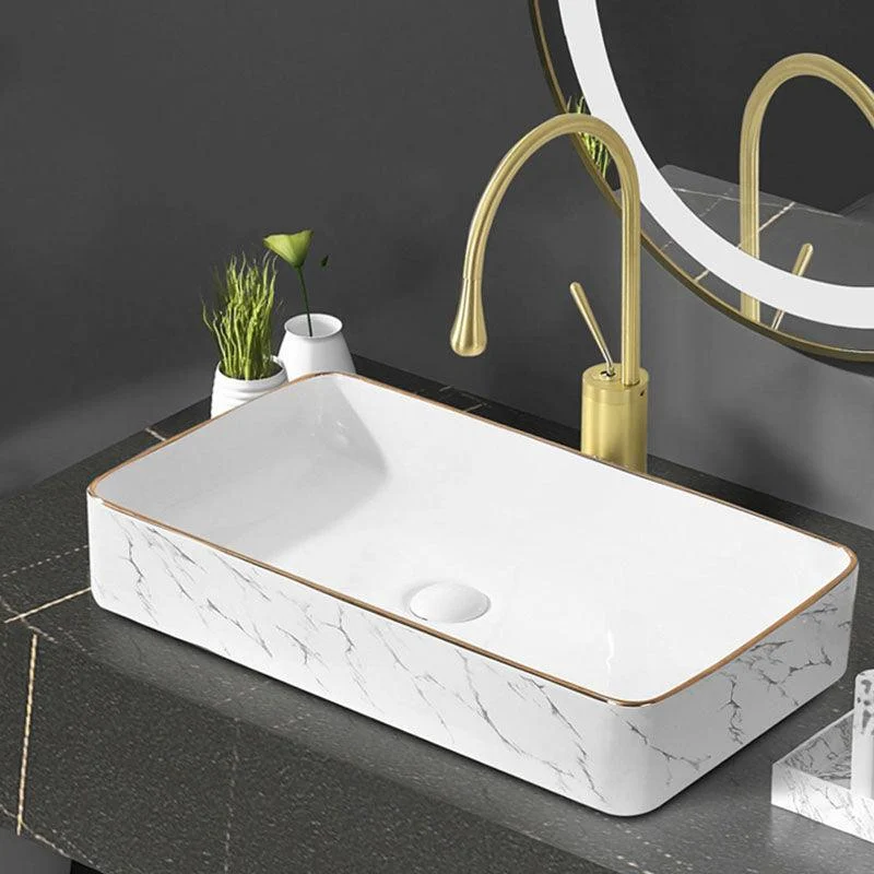 Modern Vessel Lavatory Sink Rectangular Porcelain Shut-Off Valve Included Bathroom Sink -Bathlova