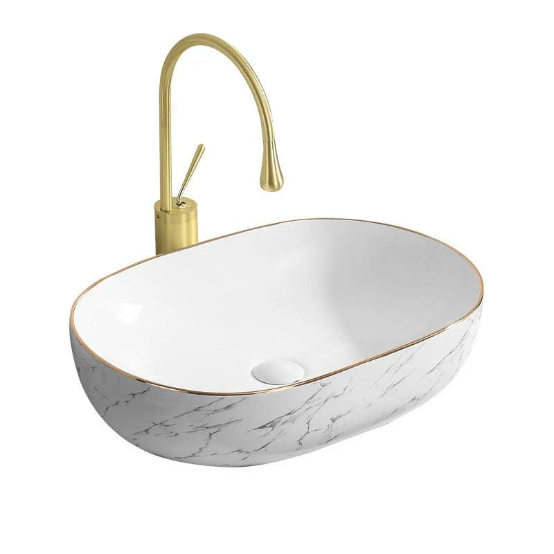 Modern Vessel Lavatory Sink Rectangular Porcelain Shut-Off Valve Included Bathroom Sink -Bathlova