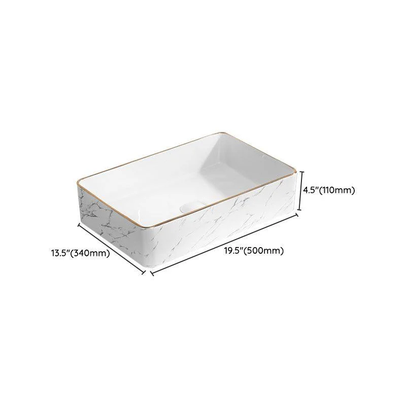 Modern Vessel Lavatory Sink Rectangular Porcelain Shut-Off Valve Included Bathroom Sink -Bathlova