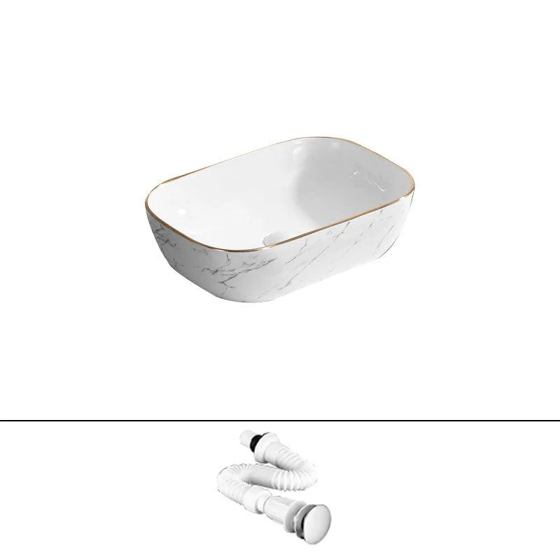 Modern Vessel Lavatory Sink Rectangular Porcelain Shut-Off Valve Included Bathroom Sink -Bathlova