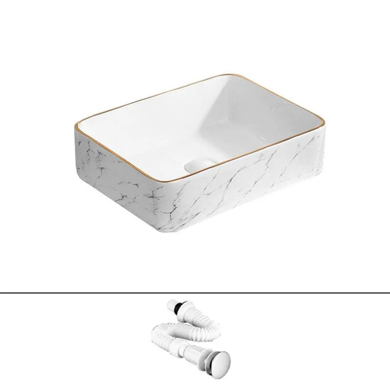 Modern Vessel Lavatory Sink Rectangular Porcelain Shut-Off Valve Included Bathroom Sink -Bathlova