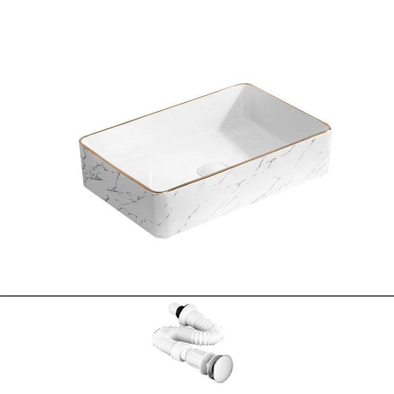 Modern Vessel Lavatory Sink Rectangular Porcelain Shut-Off Valve Included Bathroom Sink -Bathlova