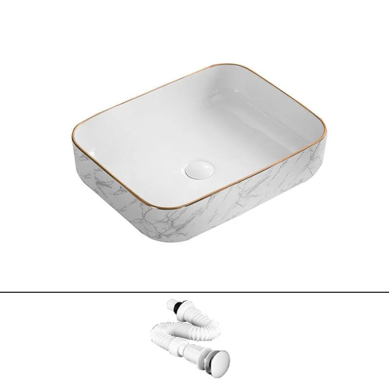 Modern Vessel Lavatory Sink Rectangular Porcelain Shut-Off Valve Included Bathroom Sink -Bathlova