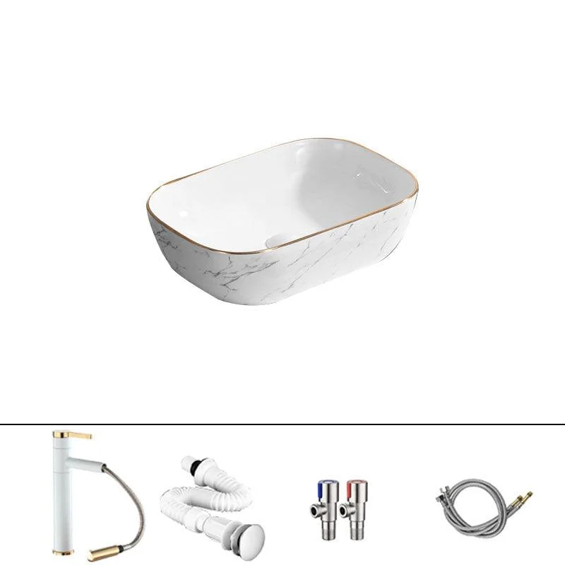 Modern Vessel Lavatory Sink Rectangular Porcelain Shut-Off Valve Included Bathroom Sink -Bathlova