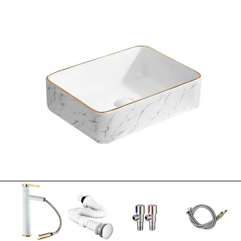 Modern Vessel Lavatory Sink Rectangular Porcelain Shut-Off Valve Included Bathroom Sink -Bathlova