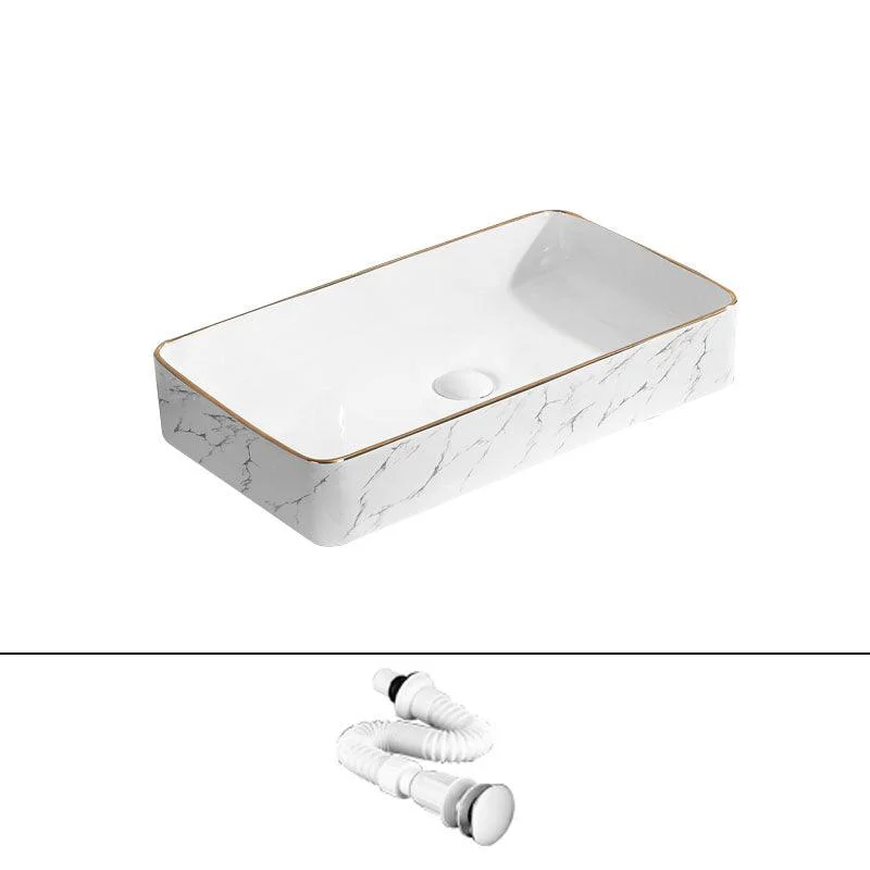 Modern Vessel Lavatory Sink Rectangular Porcelain Shut-Off Valve Included Bathroom Sink -Bathlova