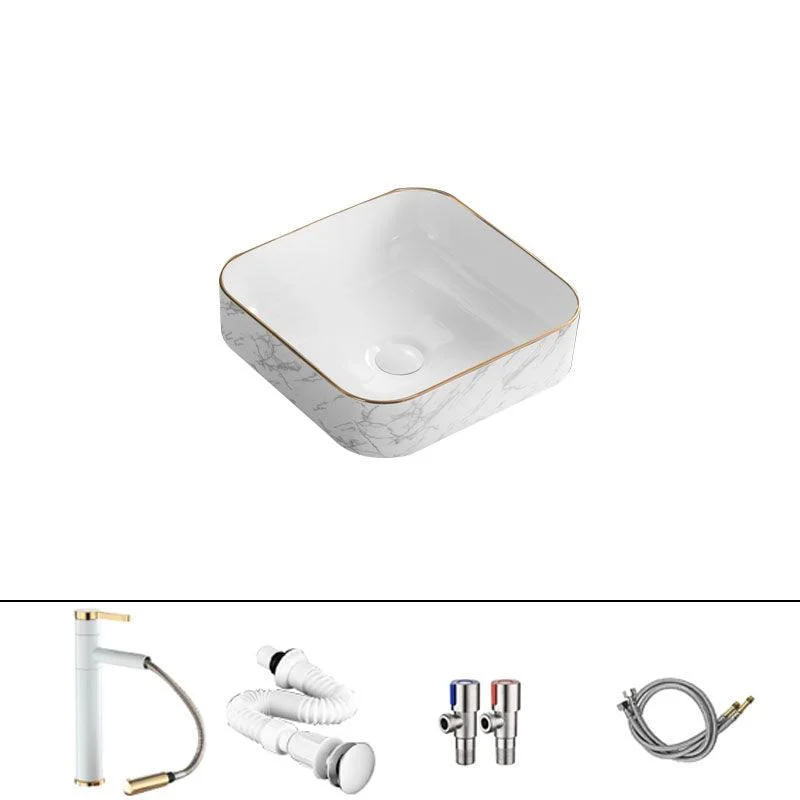 Modern Vessel Lavatory Sink Rectangular Porcelain Shut-Off Valve Included Bathroom Sink -Bathlova