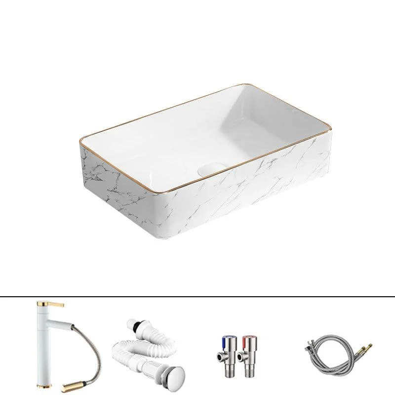 Modern Vessel Lavatory Sink Rectangular Porcelain Shut-Off Valve Included Bathroom Sink -Bathlova