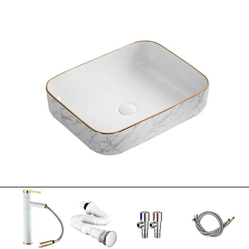 Modern Vessel Lavatory Sink Rectangular Porcelain Shut-Off Valve Included Bathroom Sink -Bathlova