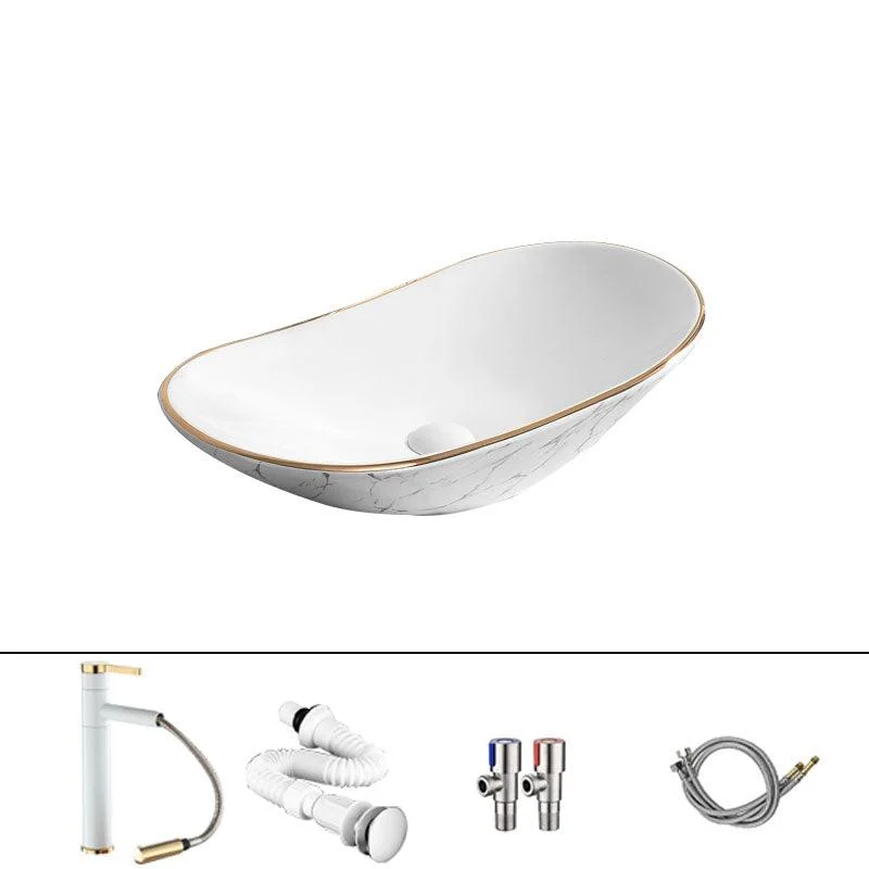 Modern Vessel Lavatory Sink Rectangular Porcelain Shut-Off Valve Included Bathroom Sink -Bathlova