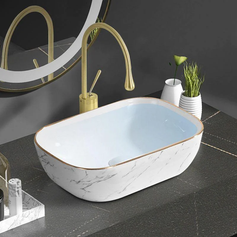 Modern Vessel Lavatory Sink Rectangular Porcelain Shut-Off Valve Included Bathroom Sink -Bathlova