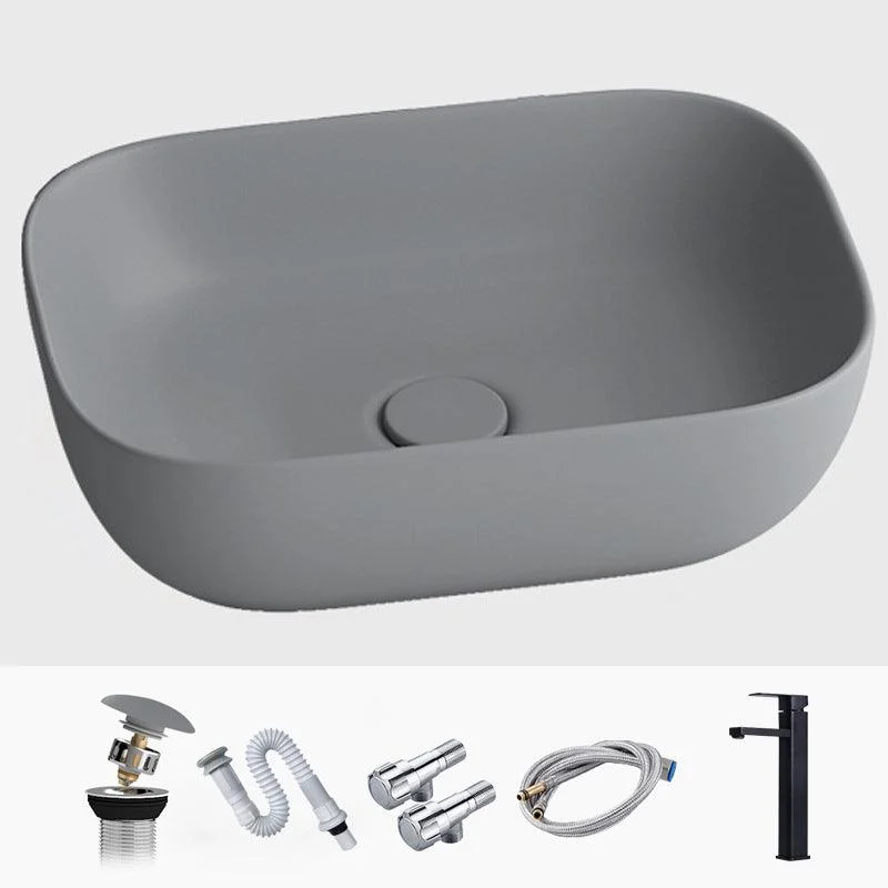 Modern Vessel Lavatory Sink Rectangular Porcelain with Tap and Pop-Up Drain Basin Sink -Bathlova