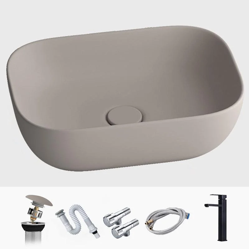 Modern Vessel Lavatory Sink Rectangular Porcelain with Tap and Pop-Up Drain Basin Sink -Bathlova