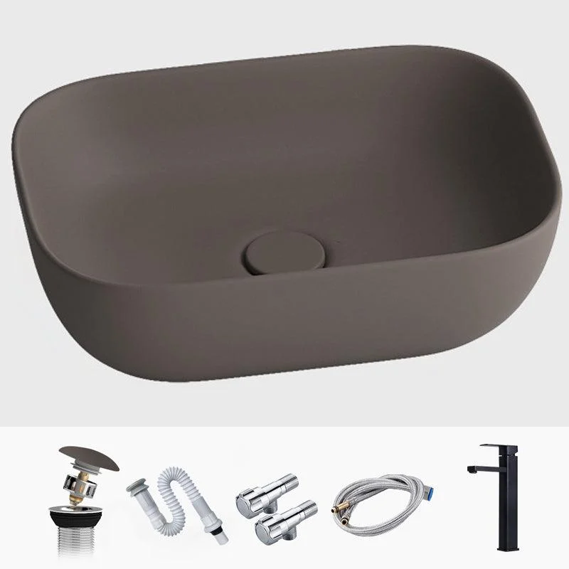 Modern Vessel Lavatory Sink Rectangular Porcelain with Tap and Pop-Up Drain Basin Sink -Bathlova