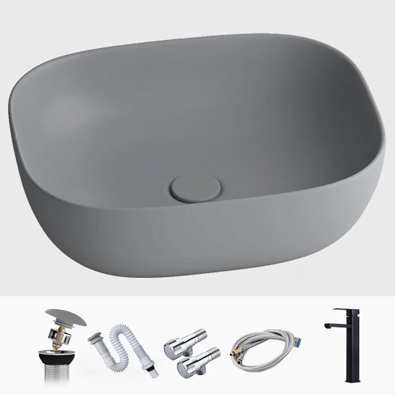 Modern Vessel Lavatory Sink Rectangular Porcelain with Tap and Pop-Up Drain Basin Sink -Bathlova